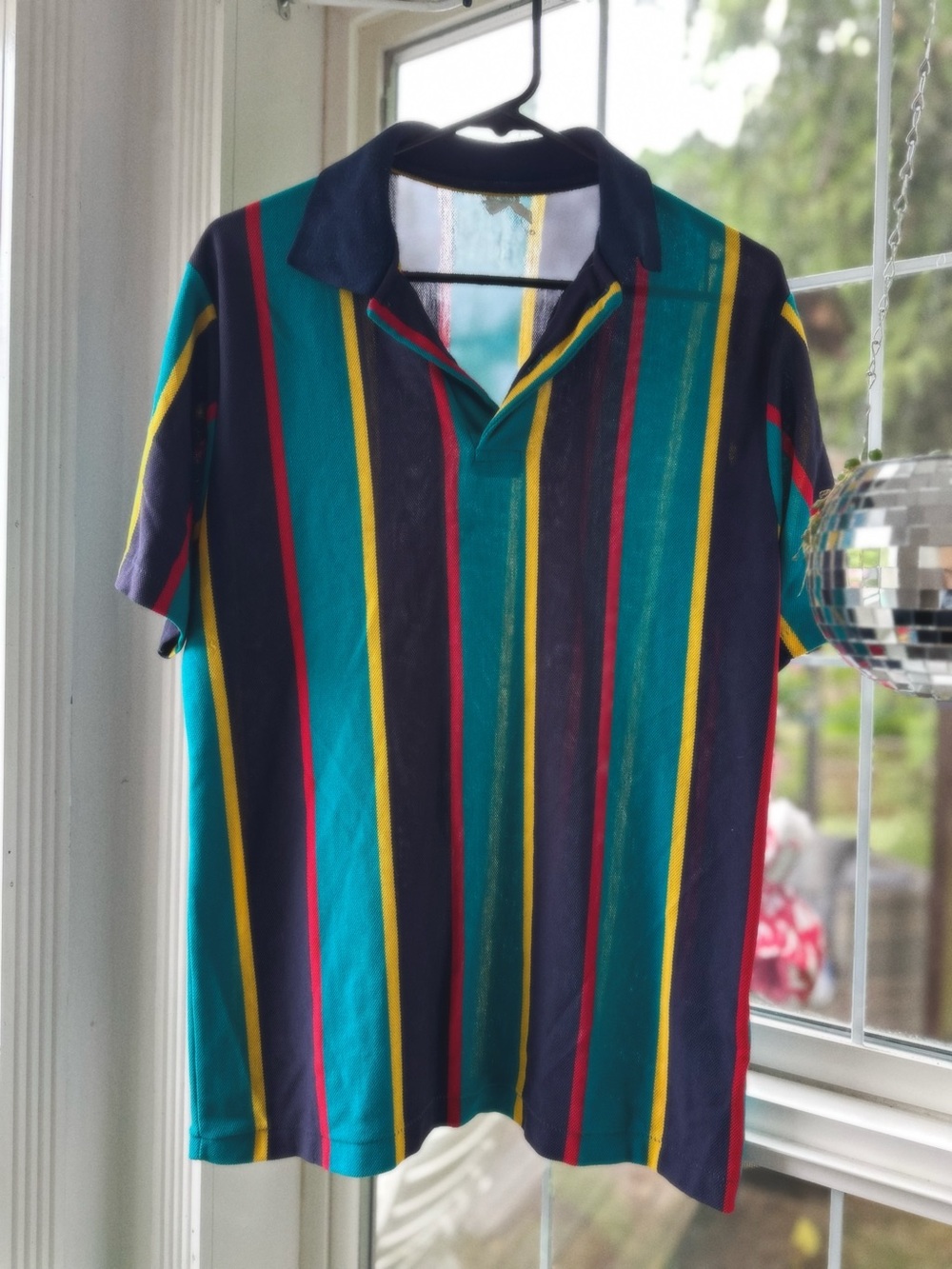 90s Vintage Rugby Stripe Polo Shirt - Teal & Navy